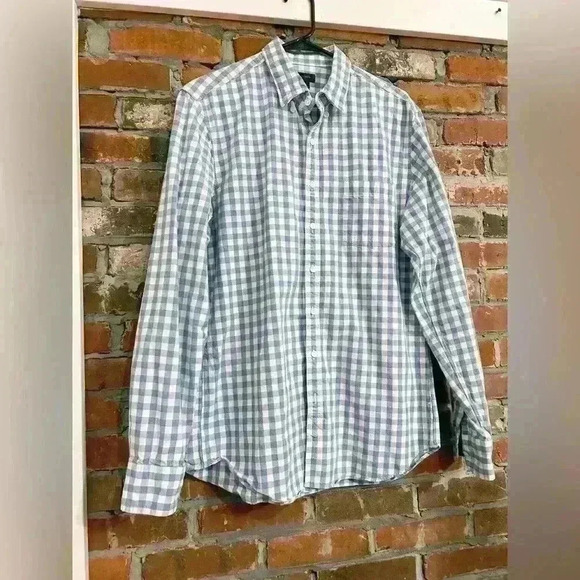J Crew Blue & White Picnic Gingham Check Long Sleeve Casual Button Up Size LT - Picture 2 of 6